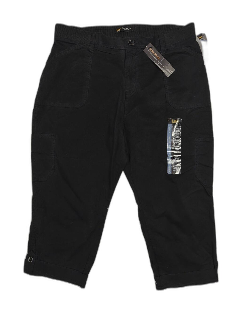 Womens Lee Flex To Go Cargo Capri Pants Black Size 16W NWT